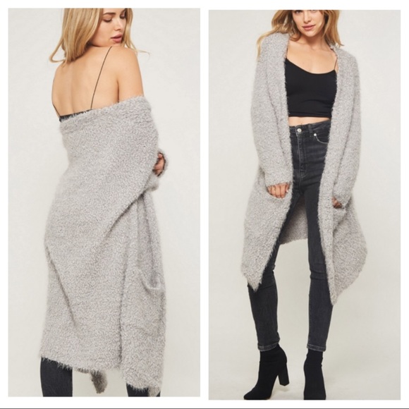 Grey popcorn knit ultra soft fuzzy cardigan - Picture 1 of 8
